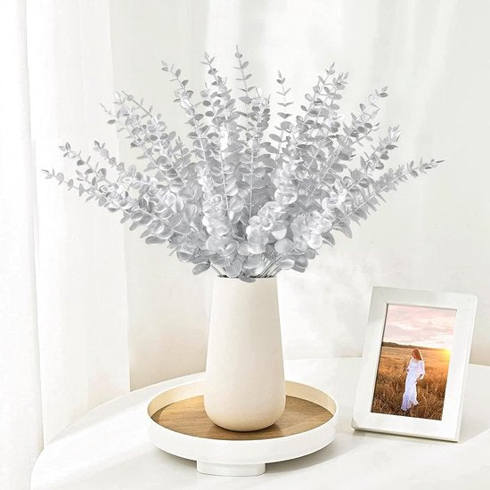 45 stuks kunstmatige eucalyptus takken, bladeren, eucalyptusbladeren, decoratie, eucalyptus, kunstplanten voor bloemstukken, huis, bruiloft, feest, tafel, centerpiece, decoratie, zilver
