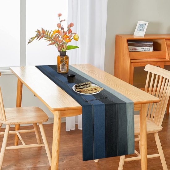 tafelloper lente woonkamer tafelloper grijs tafelloper placemats tafelloper blauw grijs placemats voor eettafel feest bruiloft tafelloper linnen 33 x 183 cm marineblauw tafelloper houtlook