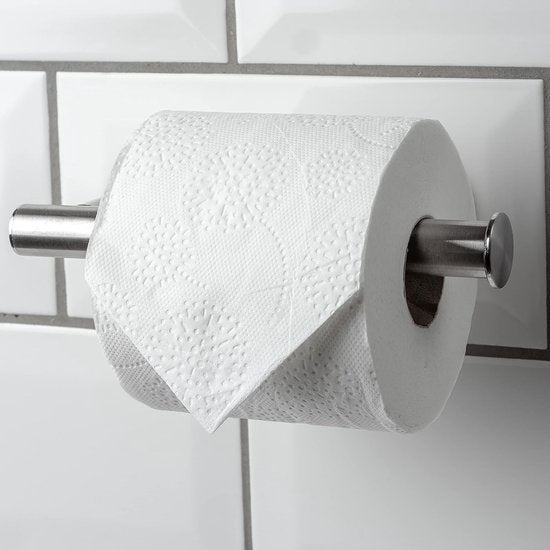 toiletrolhouder | Zelfklevende badkameraccessoires | wandmontage | Geen boren nodig | Geborstelde matte afwerking | Zwart of chroom (roestvrij staal, zilver)