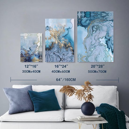 Muurschilderingen voor de woonkamer, abstracte moderne canvasfoto's, in blauw en wit, kunstdrukken, wanddecoratie, waterbestendig schilderij voor de slaapkamer, keuken, eetkamer en kantoor.