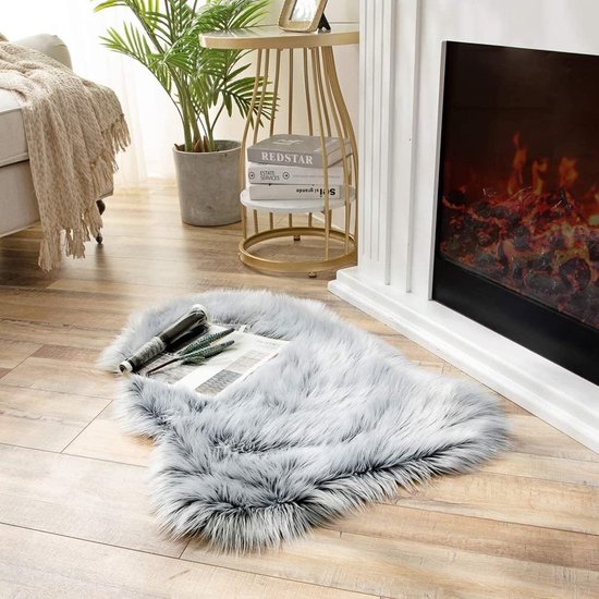 Lamsvacht vloerkleed 75 x 120 cm imitatie lamsvacht kunstbont wol nachtkastje bankmat (grijs)