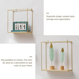 Set van 3 metalen wandplanken, Europees geometrisch lijndesign, wandrek met houten planken, industrieel design, zwart/goud, zwevend rek voor slaapkamer, woonkamer, hal (goud)