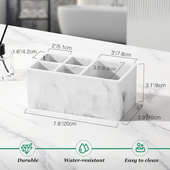 Tandenborstelhouder van hars, 5 tandenborstelvakken, handgemaakte tandenborstelstandaard voor elektrische tandenborstel, tandpasta, grind wit