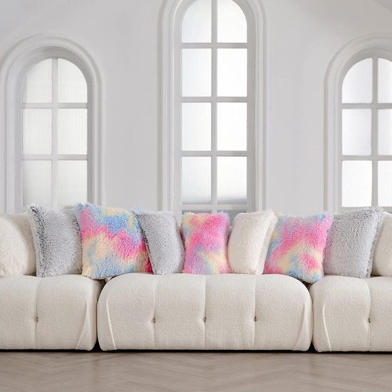 Set van 2 kussenslopen, superzacht, wollig, kussenhoezen, 40 x 40 cm, decoratieve dubbelzijdige pluche bankkussens, knuffelkussensloop, kunstbont, kussen, knuffelkussen, bankkussen, voor bank,