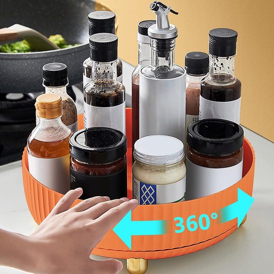 Roterend opbergrek, kruidenrek, draaibaar voor keuken, eetkamer, kast, dresser, 360 graden draaibaar, kruidenrek, organizer, draaibare cosmetica-organizer, opbergrek, draaiplateau organizer, oranje