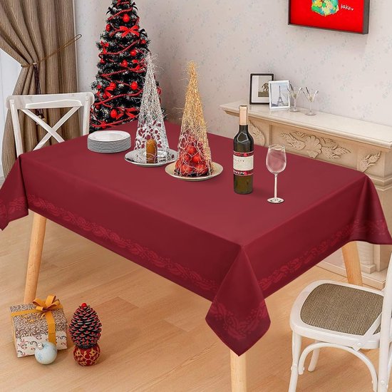 Poinsettia Tafelkleed, rechthoekig, waterdicht, lotuseffect, wasbaar, kreukvrij tafelkleed voor vakantie, eettafel, winter, feest, 140 x 240 cm