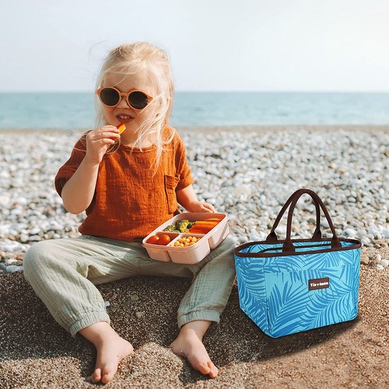 Lunchtas voor vrouwen en mannen, geïsoleerde lunchtas voor meisjes, lunchbox voor volwassenen en kinderen, grote koeling, lunchtas voor werk, school, picknick, blauw blad