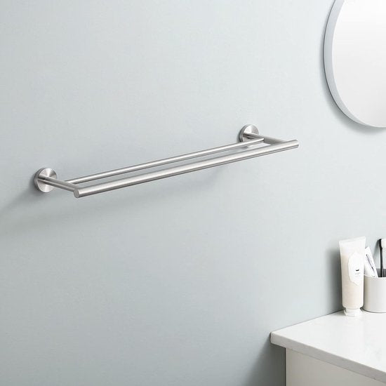 Double Towel Rail Bathroom Towel Holder Stainless Steel Wall Mounted 60 cm Brushed A2001S60-2