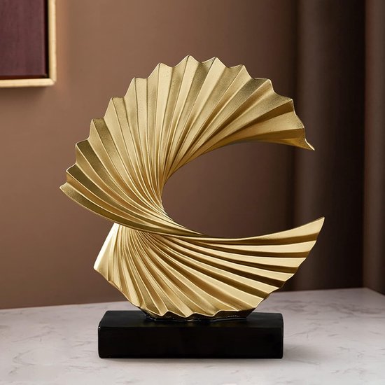 Modern Abstract Sculptuur Zwarte Sokkel, Goud Feng Shui Standbeeld Spiraal van Hars 28 cm hoge Represents Good Luck of Career and Wealth