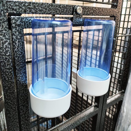 Grote papegaaienkonijnenkooi voerbak / drinkbak groot formaat 13 cm lengte 13 cm 2 stuks