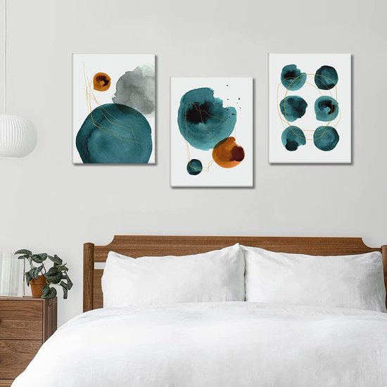3-delige abstracte canvasafbeeldingen met inkt en lijnenmotief kunstdruk - moderne muurafbeelding voor badkamer woonkamer wanddecoratie - 30 x 40 cm