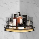 Bestdon Doucheplank, hoek zonder boren, doucheplank, zwart, zelfklevend, bamboe, hoekrek, douchemand, badkamerrek, roestvrij staal, shampoohouder voor badkamer en keuken, roestvrij