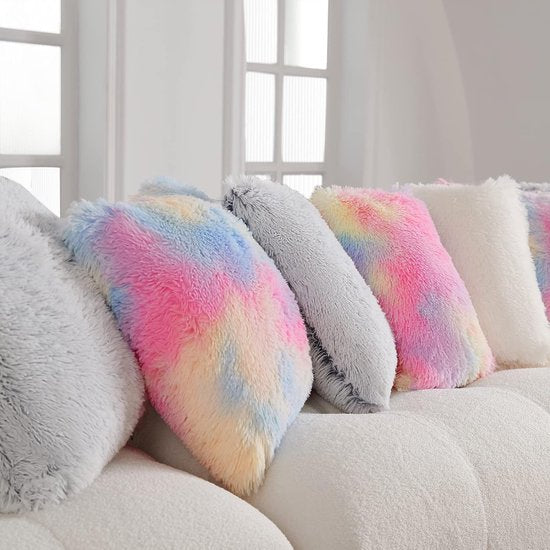 Set van 2 kussenslopen, superzacht, wollig, kussenhoezen, 40 x 40 cm, decoratieve dubbelzijdige pluche bankkussens, knuffelkussensloop, kunstbont, kussen, knuffelkussen, bankkussen, voor bank,