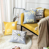 Set van 4 kussenslopen 50 x 50 cm geel en grijs wit modern Daisy You Are My Sunshine Words decoratieve outdoor kussenslopen wooncultuur vierkante kussenhoes 50 x 20 inch