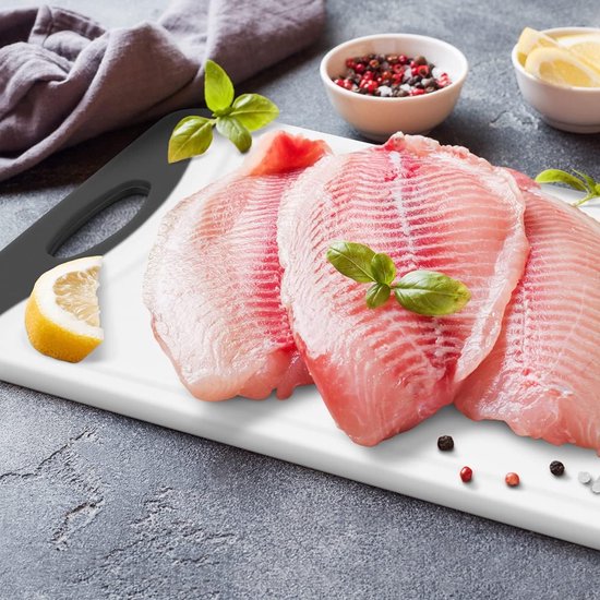 Snijplank, kunststof, set van 3, plankjes, BPA-vrij, antislip met sapgoot en handvat, vaatwasmachinebestendig, ontbijtplank, keukenplank (zwart/wit)