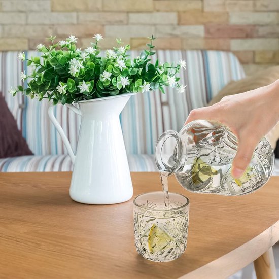 4-delige nachtkastje waterkaraf met beker, kristallen nachtkastje karaf kan en waterglazen bekerset voor slaapkamer nachtkastje, helder glazen waterkan waterkaraf en bekerset