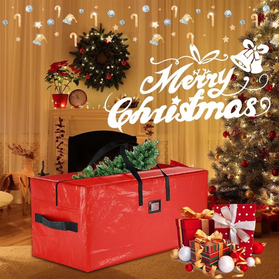Storage Bag L Clothes Storage Waterproof Moving Bag Made of PE Fabric, Reinforced Handles Cushion Bag Garden Cushions for Christmas Trees, 122 x 40 x 52 cm (Red) Christmas Tree Cover