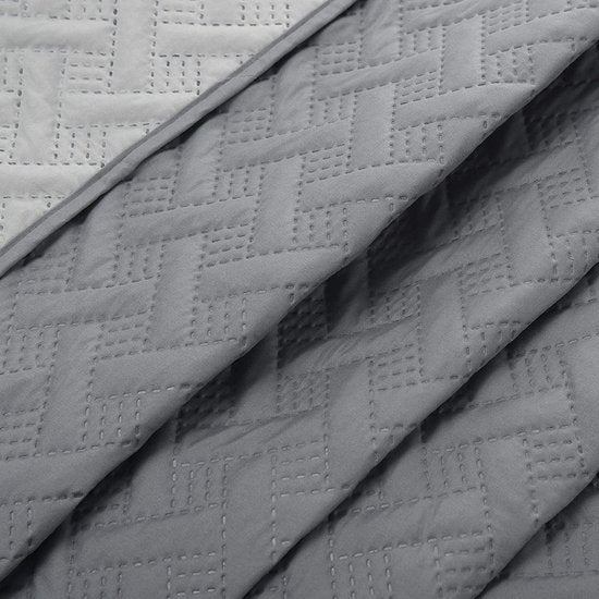 WOLTU Bedsprei Sprei met geometrisch patroon,dekbedovertrek patchwork omkeerbaar Zacht en aangenaam 170x210cm,Donkergrijs+Lichtgrijze BWP5025dgrM01
