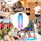 Sportdrankfles met kliksluiting, 1 liter, Lekvrij, BPA-vrije waterfles, Tritan sportfles voor fitness, Sport, Fiets, kamperen, yoga, gym (A8 blauw / fuchsia verloop)