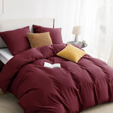 Beddengoed, 135 x 200 wijnrood dekbedovertrek - beddengoedsets 135 x 200 cm met 80 x 80 cm kussensloop, beddengoedset microvezel voor eenpersoonsbed met ritssluiting