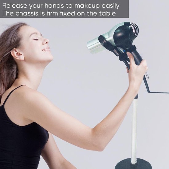 Föhnhouder, 360 graden instelbaar, roestvrij staal, handvrij, afneembare zuignap, standaard met klemhouder, 40 x 19 x 6 cm