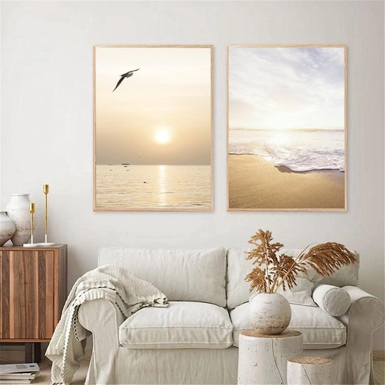 Set van 3 posters voor woonkamer – fotodecoratie slaapkamer – zonsondergang strand stijlvolle muurfoto’s – zonder fotolijst (21 x 30 cm)
