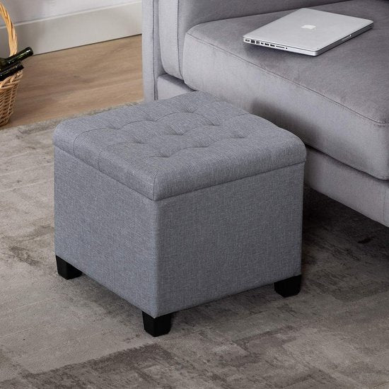 Kruk met opbergruimte, zitkubus met deksel, zitkist, voetenbankkist opbergdoos, linnen, 44 L, 45 x 41 x 41 cm, grijs