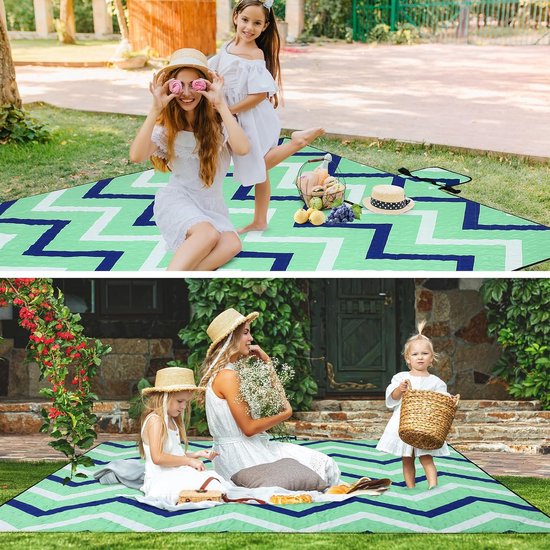 Picknickdeken, waterdichte XXL stranddeken, strandmat, picknickdeken, campingdeken met haringen, draaggreep en schouderriem voor picknick, tuin, strand, camping, 200 x 200 cm, golven