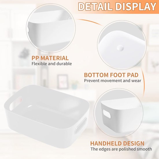 Set van 10 plastic opbergdozen met handgrepen, een keukenkast organizer box, manden voor opslag en een plastic doos voor de badkamerplank (wit).