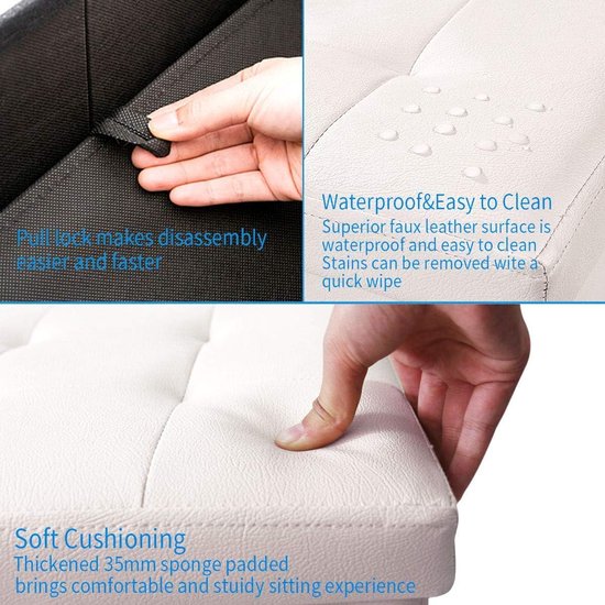 Kruk opvouwbare bank kunstleer opbergdoos met opbergruimte, wit, 38 x 38 x 38 cm