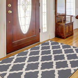 Glamour Collectie Vloerkleed met rubberen achterkant en elegant rasterontwerp, 100 x 150 cm, grijs.