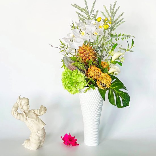 Bloemenvaasset, wit honingraatdesign, bloemenvaas, set van 2, woonkamerdecoratie, vaas met dikke bodem, handgemaakte vaas van hars, kantoor en bruiloft, vaas voor pampasgras, 30 en 20 cm hoog