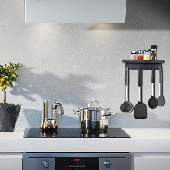 Sleutelplank met plank, 6 haken, 8 stuks sleuteldoppen, vintage sleutelbord, roestvrij staal, zelfklevende sleutelorganizer voor keuken, woonkamer, slaapkamer, kantoor, badkamer