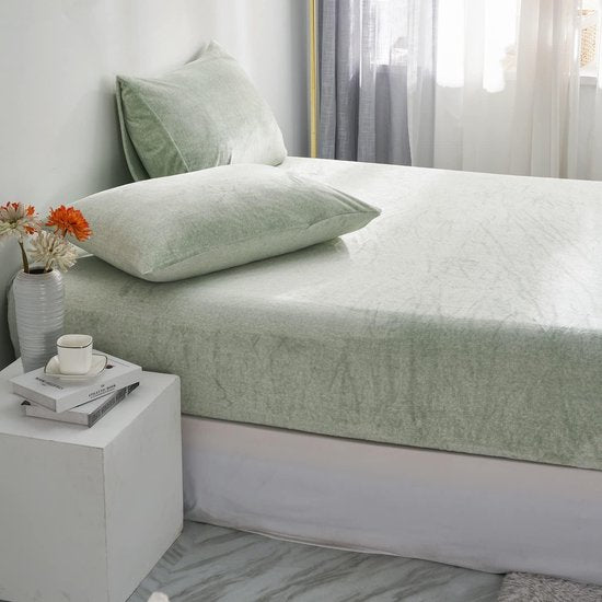 Winter hoeslaken, 90 x 200 cm, groen pluizig warm fluwelen laken, teddy pluche hoeslaken geschikt voor 30 cm matras