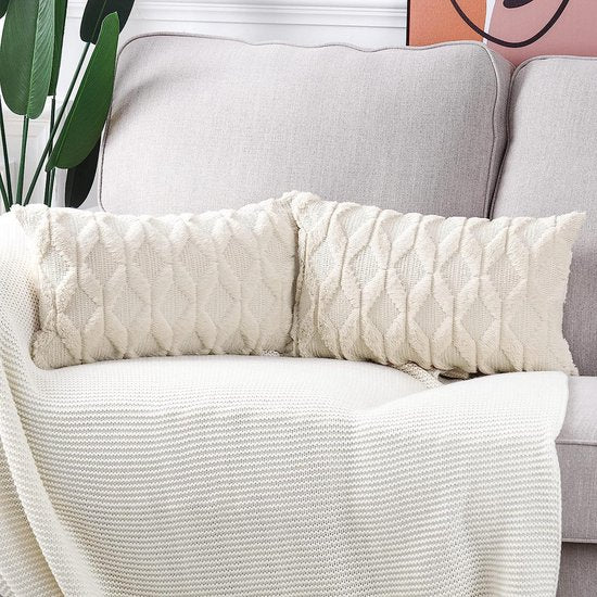 set van 2 zachte pluche korte wollen fluwelen sierkussenslopen luxe stijl kussenhoes voor bank voor slaapkamer beige 40x80 cm rechthoekig