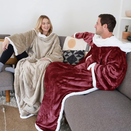 TV Blanket with Sleeves and Pockets, Double-Sided Blanket, Microplush Fleece, Sherpa Fleece, Warm Blankets for Adults, Women, Men, 183 cm x 140 cm