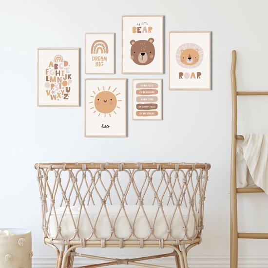 Poster kinderkamer | set van 6 DIN A4 | wandafbeeldingen | kinderkamerposters | deco foto's kinderkamer | appiraties | ABC-posters | babykamer decoratie | muurposter Premium