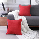 Deconovo Gestreepte Corduroy Kussenhoes Kerst met Verbogen Rits, 45x45 cm, Rood, Fluwelen Kussenovertrekken voor Bank, Woonkamer, Vierkante, set van 2