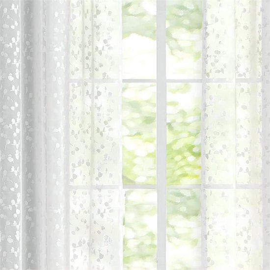 White Semi-Transparent Lace Curtain, Modern Embroidery Curtains with Eyelets, Crochet Knitting Curtain with Leaf Pattern for Living Room, Farmhouse, Bedroom, 2 Pieces, W 140 x H 180 cm