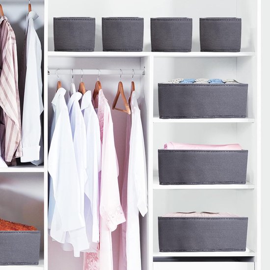 Set van 8 lades voor een organisatiesysteem in een kast, opvouwbare lade opbergdoos gemaakt van niet-geweven stof, ondergoedorganizer voor kledingkast om kleding, beha's, sokken, slipjes en stropdassen op te bergen.