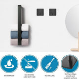 Handdoekhouder zonder boren, handdoekhouder voor gasten, zelfklevend, zonder boren, met 2 handdoekhaken, 42 cm (zwart)