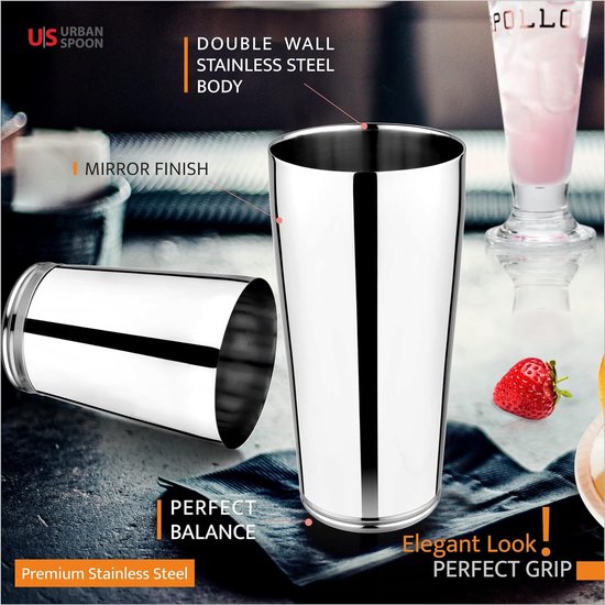 Dubbelwandig gewogen roestvrijstalen Boston Shaker - 28oz 2-delige Boston Shaker Set Drink Shaker/Drink Mixer (Zilver, Standaard)