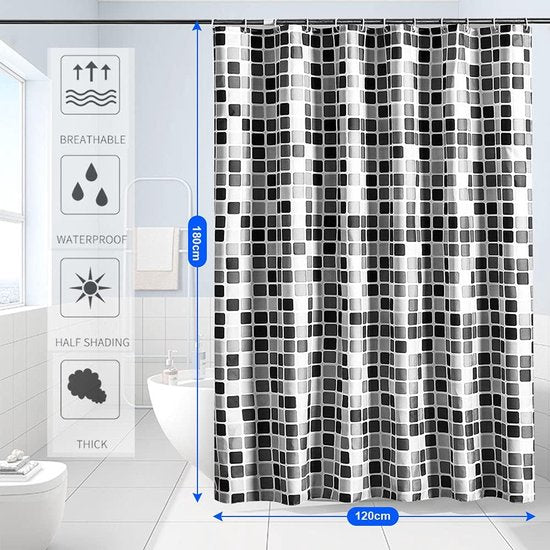 Bathroom Shower Curtain, Anti-Mould Shower Curtain, Mosaic Pattern, Textile Bathroom Shower Curtain (120 x 180 cm)