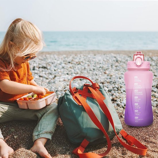 2 liter drinkfles met rietje en motiverende tijdmarkering, 2 liter sportwaterfles voor hardlopen, yoga, kamperen