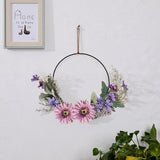 Deurkrans, krans, decoratie, kunstbloemen, gerbera, krans, slinger, welkom, slinger, lente, wandkrans, metalen decoratie, ringen, lentedecoratie voor Pasen, bruiloft, woonkamer, bruiloft