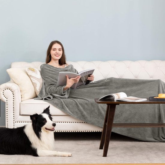 Knuffeldeken met mouwen en voetenzak, fleece, microvezel, zachte fleecedeken, dagdeken, tv-deken om aan te trekken, cadeau voor vriendin moeder