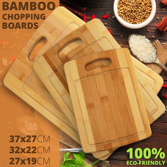 Belle Vous 3 Pak Bamboe Houten Snijplanken - 3 Verschillende Maten - Houten Snijborden voor Koken & Serveer Trays - Keuken Snijplank Set voor Groentes, Vlees, Kaas & Meer