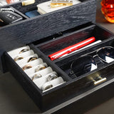 Horlogedoos voor heren, 4 horloges met glazen venster, horlogeopbergdoos, horlogekoffer met lade, cadeau voor mannen,echtgenoot, vriend, Zwart