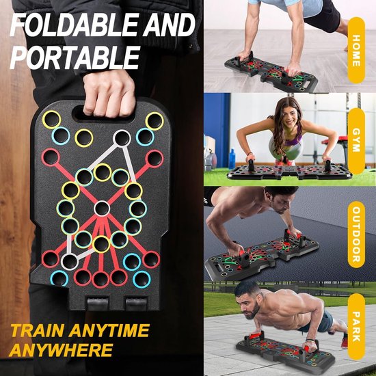 Opvouwbaar 41-in-1 push-up board met teller, brede push-upplank met handgreep voor spiertraining en krachttraining, 41 combiposities