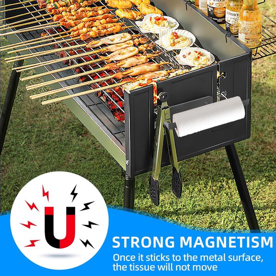 Keukenrolhouder magnetisch, keukenrolhouder zonder boren, keukenrolhouder zwart, magnetische rolhouder keuken, papierrolhouder voor koelkasten en magnetrons, metalen kast